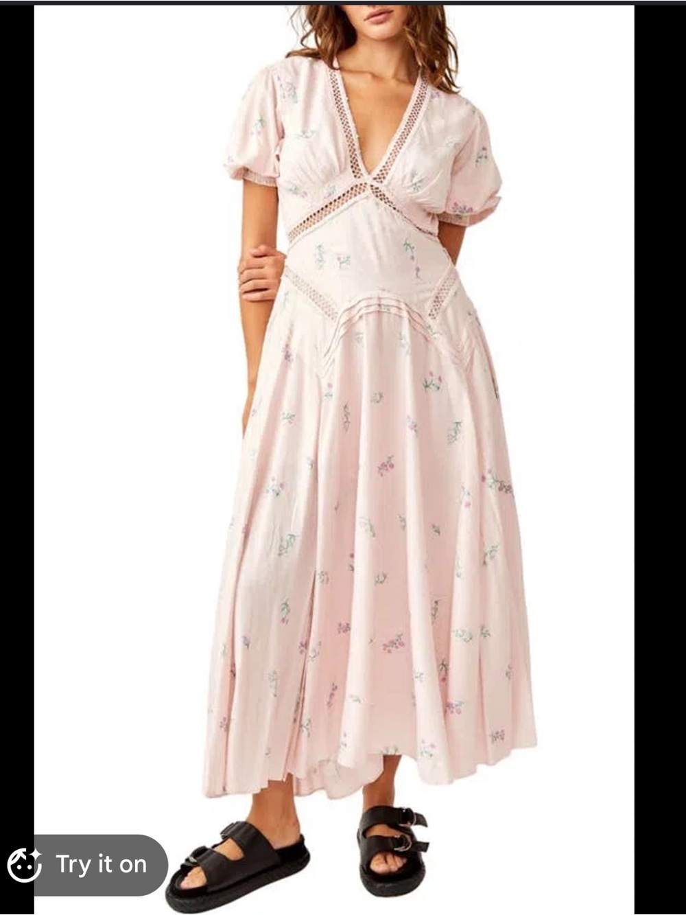 Free People Still In Love Floral Embroidered Maxi Dress In Pink Combo, size 4